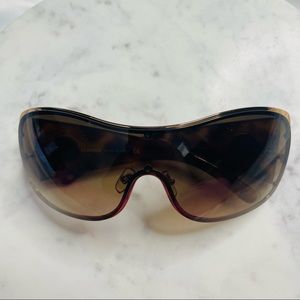 Vintage Versace Medusa Swarovski Brown Women Shield Sunglasses 2082-B